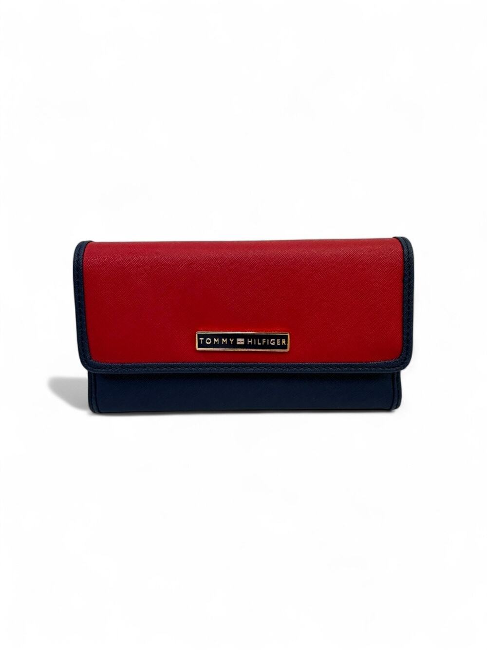 Tommy Hilfiger Red Navy Saffiano Leather Trifold Wallet BW96937101